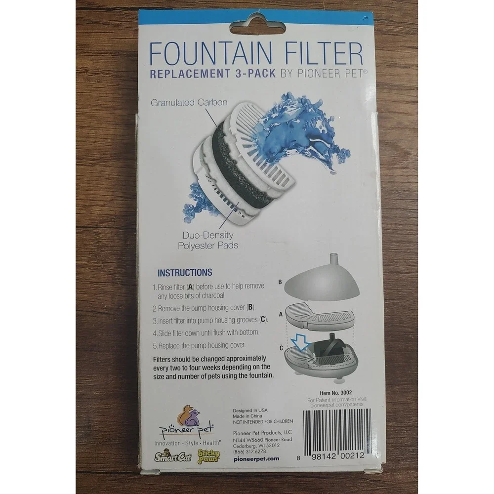 Pioneer Pet 3002 Pet Fountain Replacement Filter - 3 Pack NEW A9